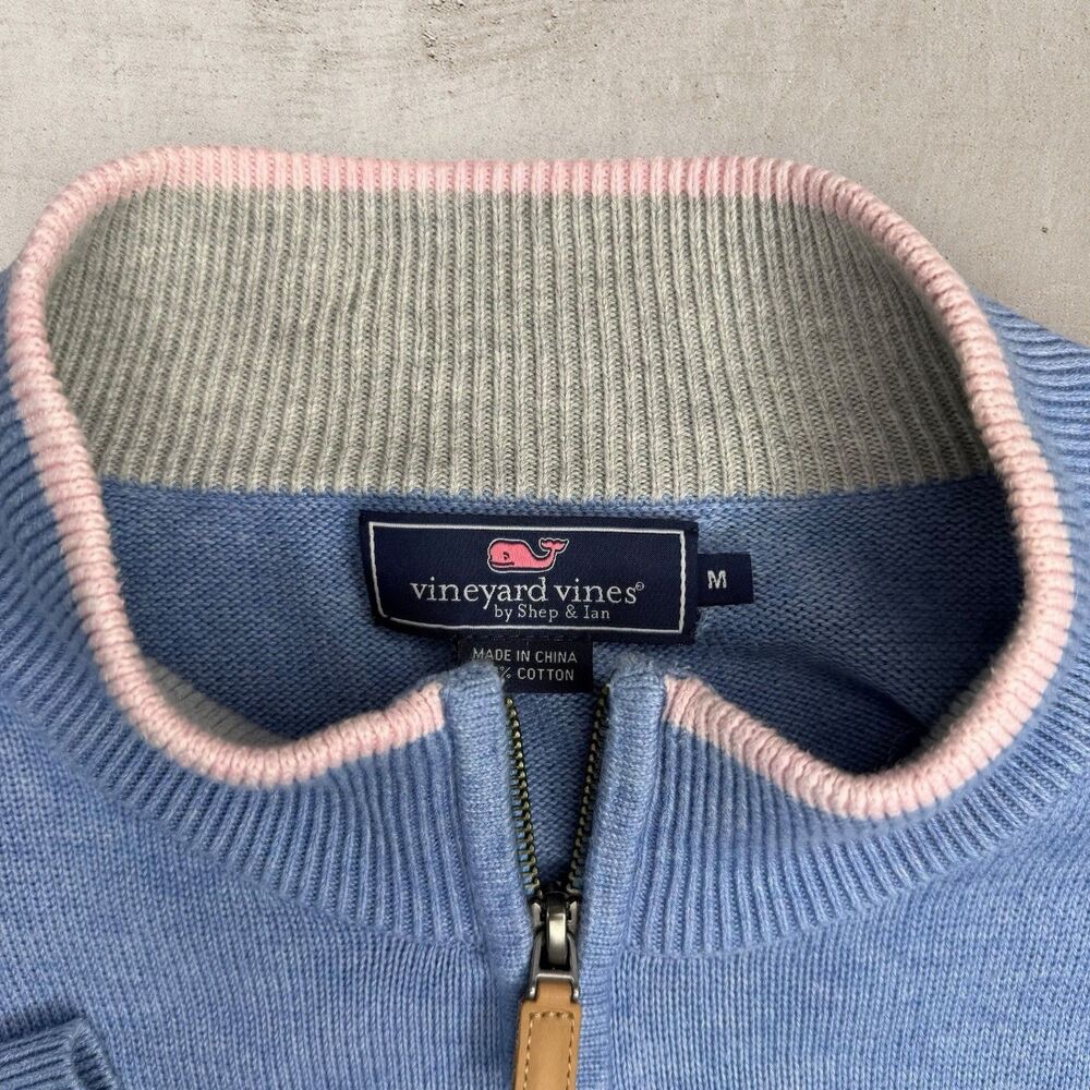 Vineyard Vines 1/4 Zip Sweatshirt Men’s Medium Blue Fleece Essentials Preppy - Picture 3 of 11